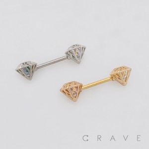 DIAMOND-SHAPED HOLLOW REVO INLAY 316L SURGICAL STEEL NIPPLE RING